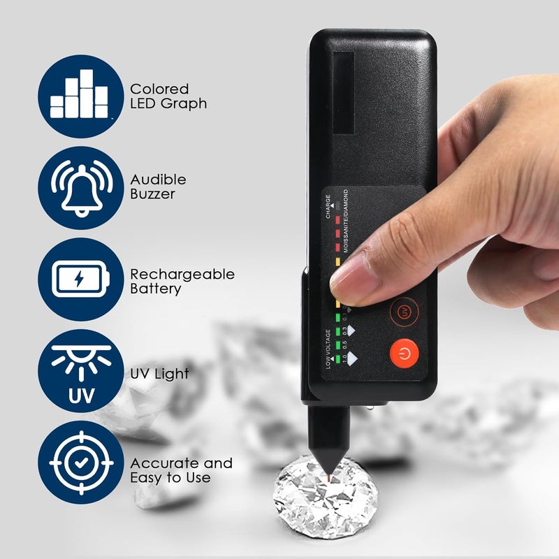 JuviPerpric Professional Diamond Tester Pen with UV Light, Rechargeable High Accuracy Jewelry Diamond Tester Kit Gem Tester for Novice and Expert - Image 2